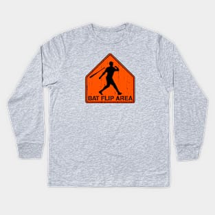 Funny Baseball Hitting Home Run Dinger Bat Flip Area Kids Long Sleeve T-Shirt